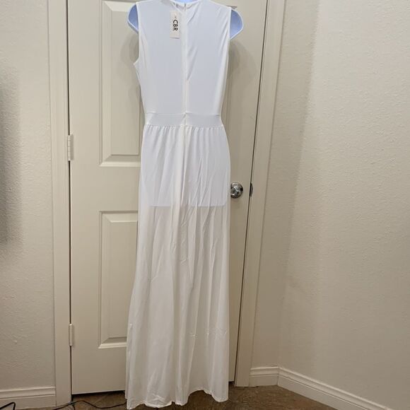CBR White Pantsuit Jumpsuit Scoop Neck Zippered Back Flare Leg Cotton Polyester - Picture 5 of 15